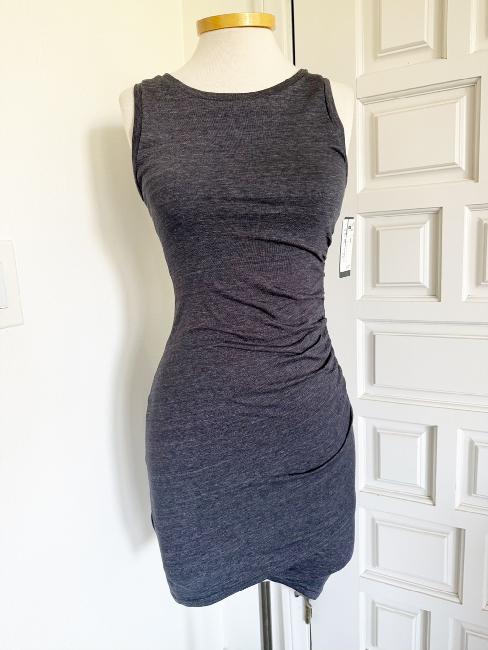 NWT Melrose and Market Dark Blue Navy Heathered Dress Sleeveless Ruched Bodycon - Picture 13 of 13